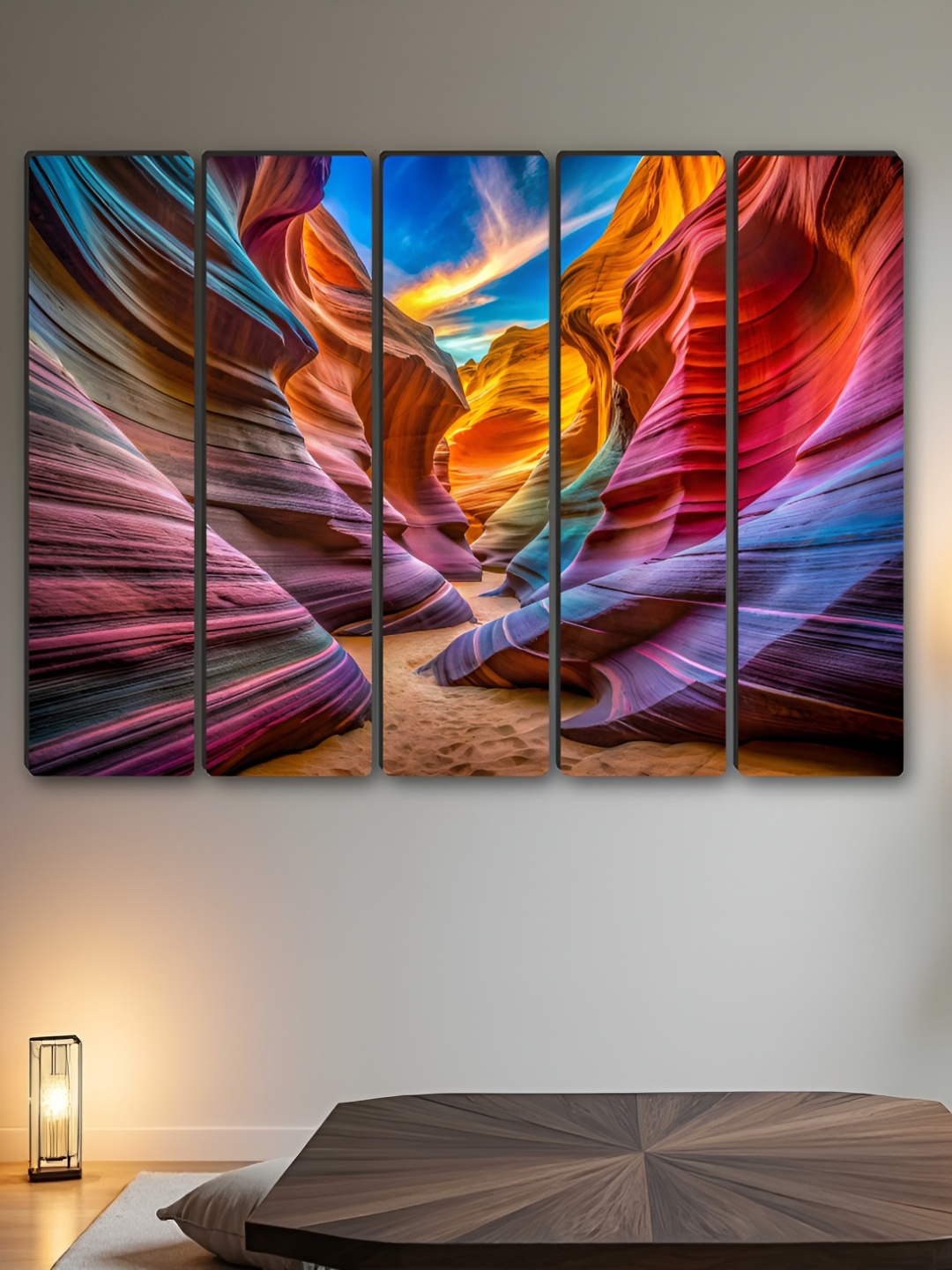 

Aura Red & Blue 5 Piece Synthetic Wood Abstract Wall Paintings