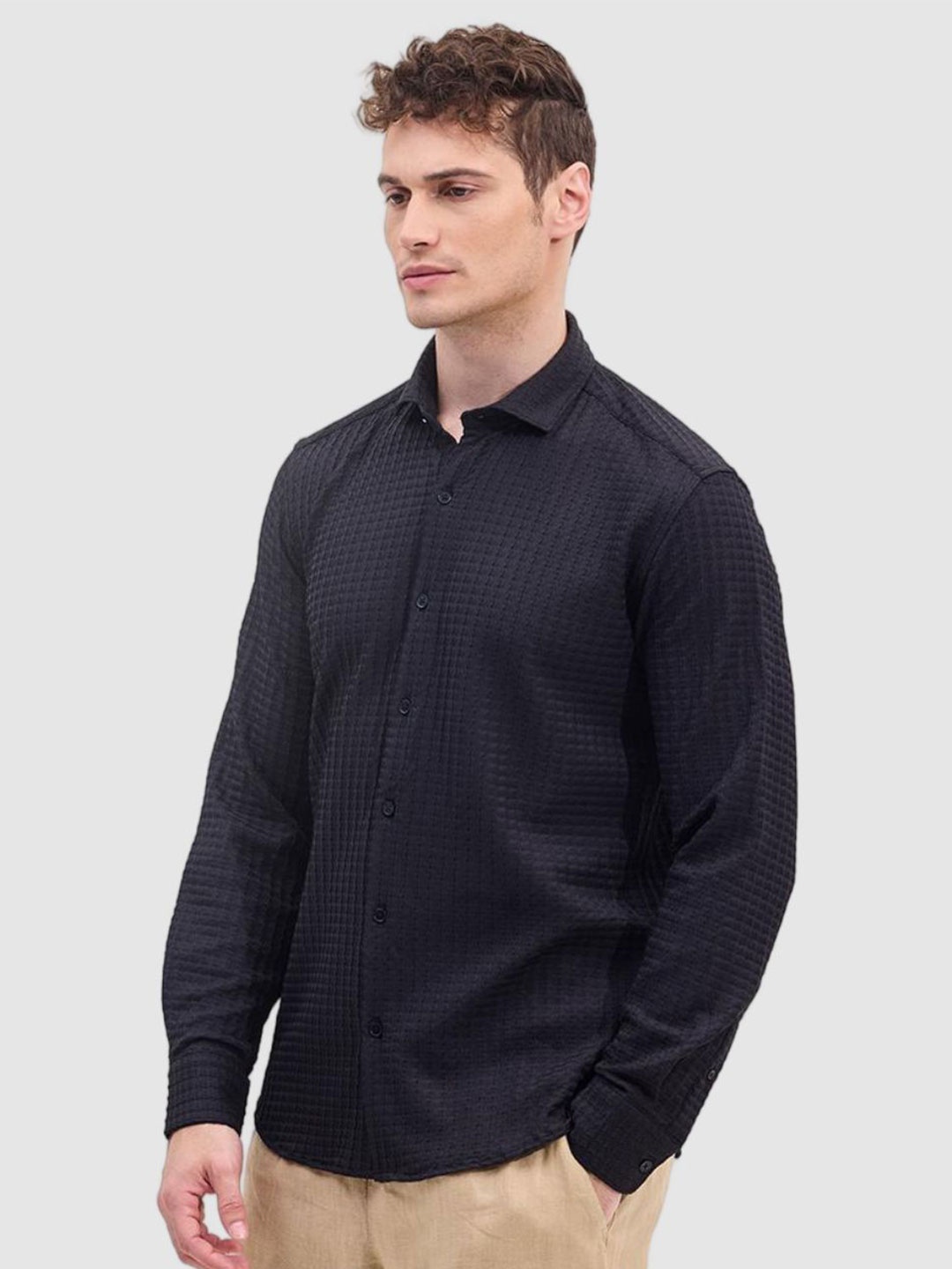 

Snitch Men Smart Slim Fit Casual Shirt, Black