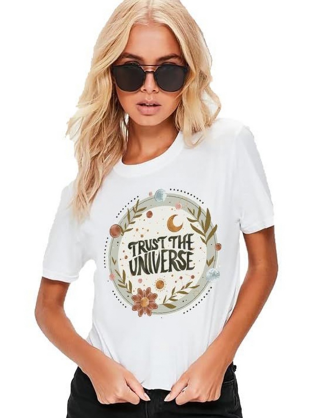 

VLAM Women Typography Printed Applique T-shirt, White