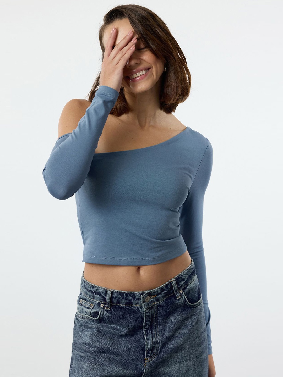 

Trendyol Cotton Crop Top, Grey