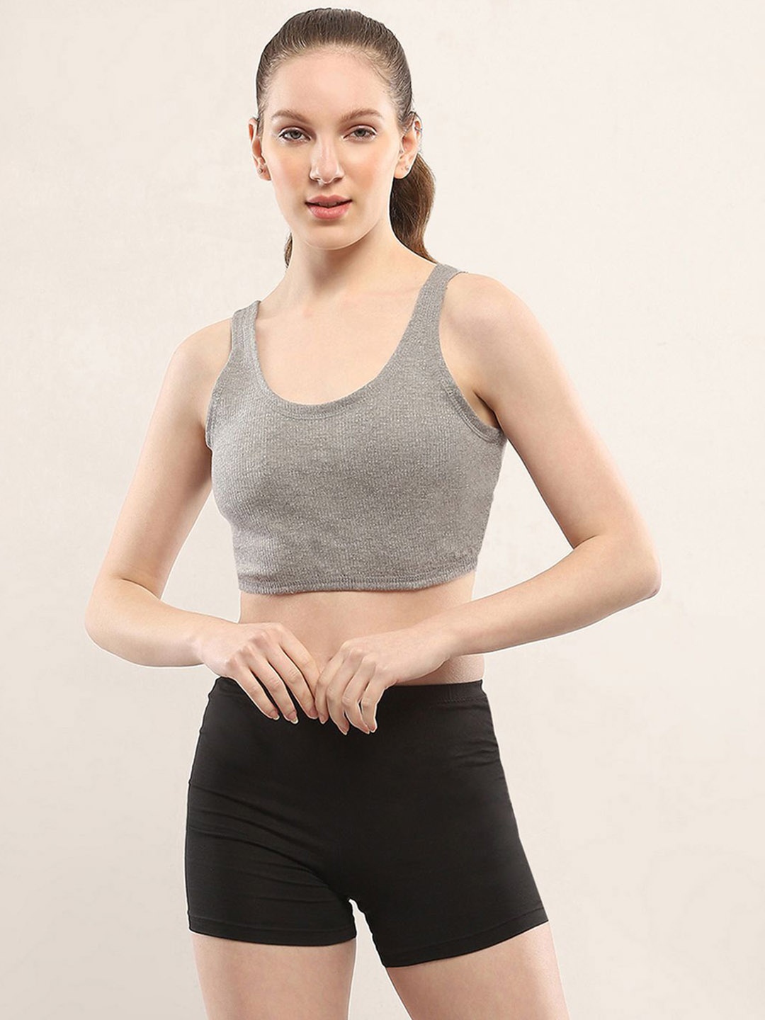

Monte Carlo Women Ribbed Cotton Thermal Tops, Grey