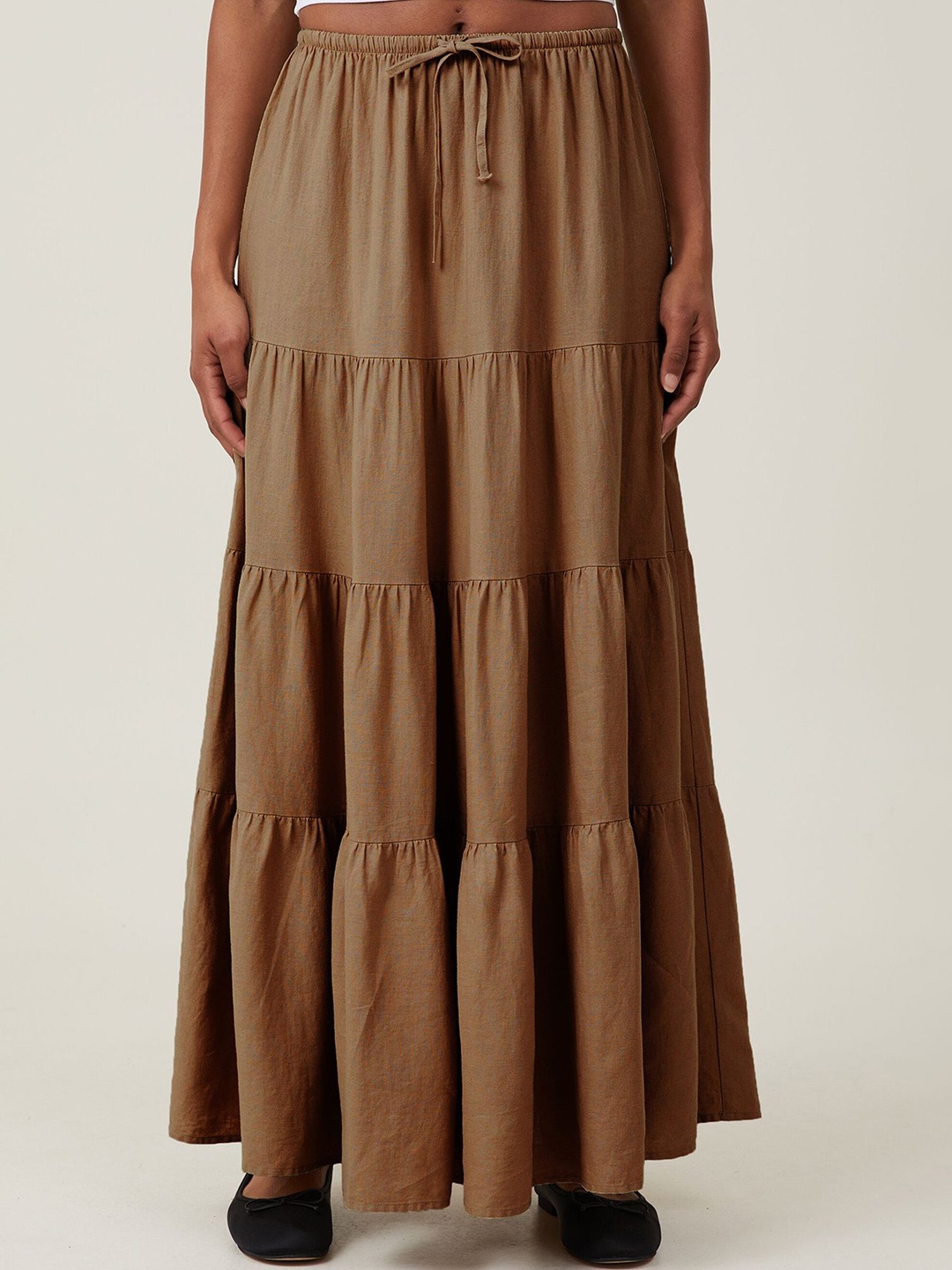 

StyleCast x Revolte Maxi Flared Skirt, Brown