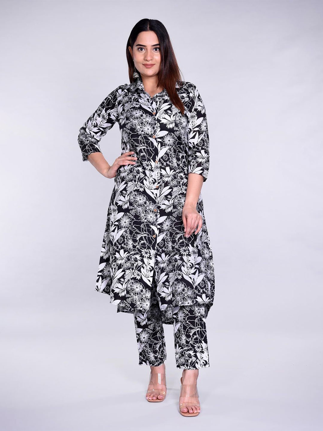 

13-Star Floral Shirt Maxi Dress, Black