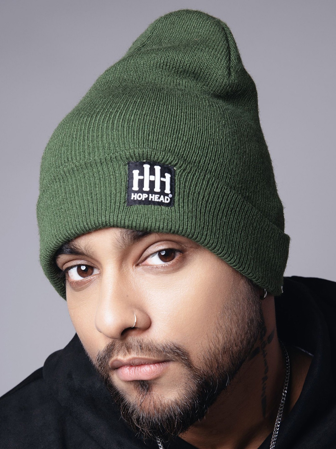 

HOP HEAD Men Woollen Beanie, Green
