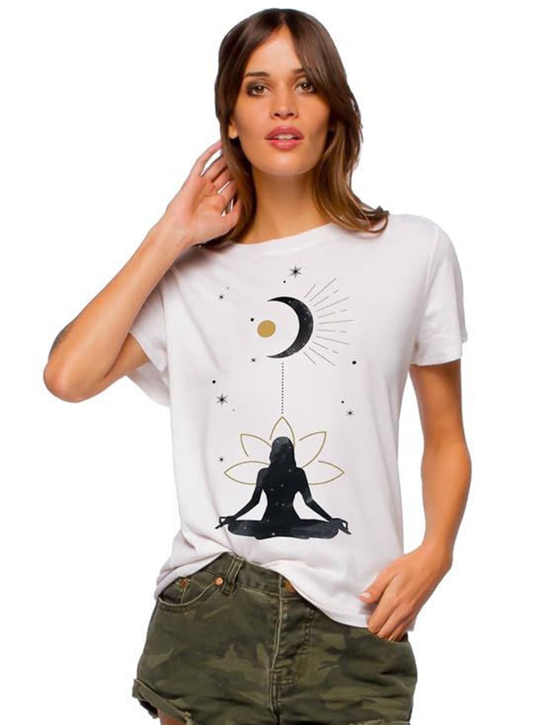 

VLAM Women Printed Raw Edge T-shirt, White