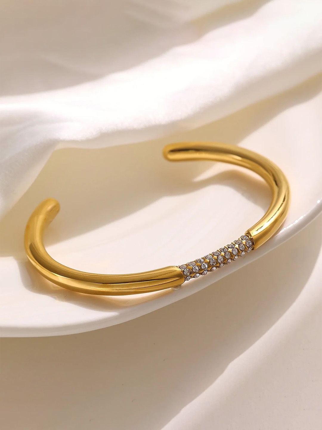 

Inaya 18KT Gold-Plated Stainless Steel Cubic Zirconia Studded Adjustable Cuff Bracelet