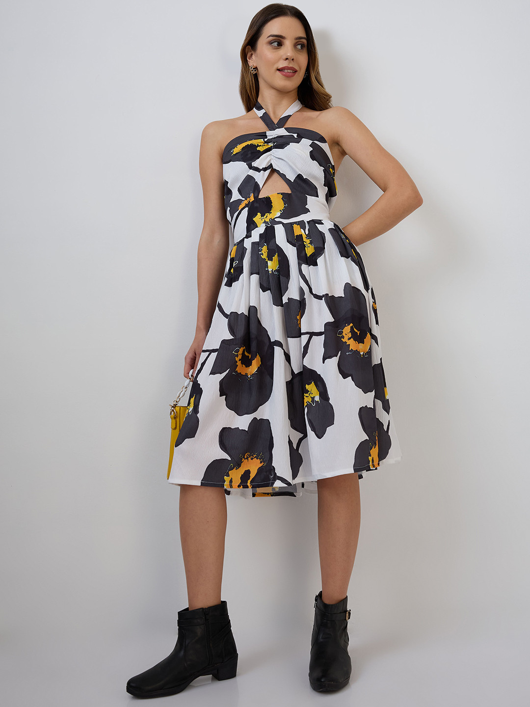 

DressBerry Women Halter Neck Crepe Fit & Flare Dress, Black