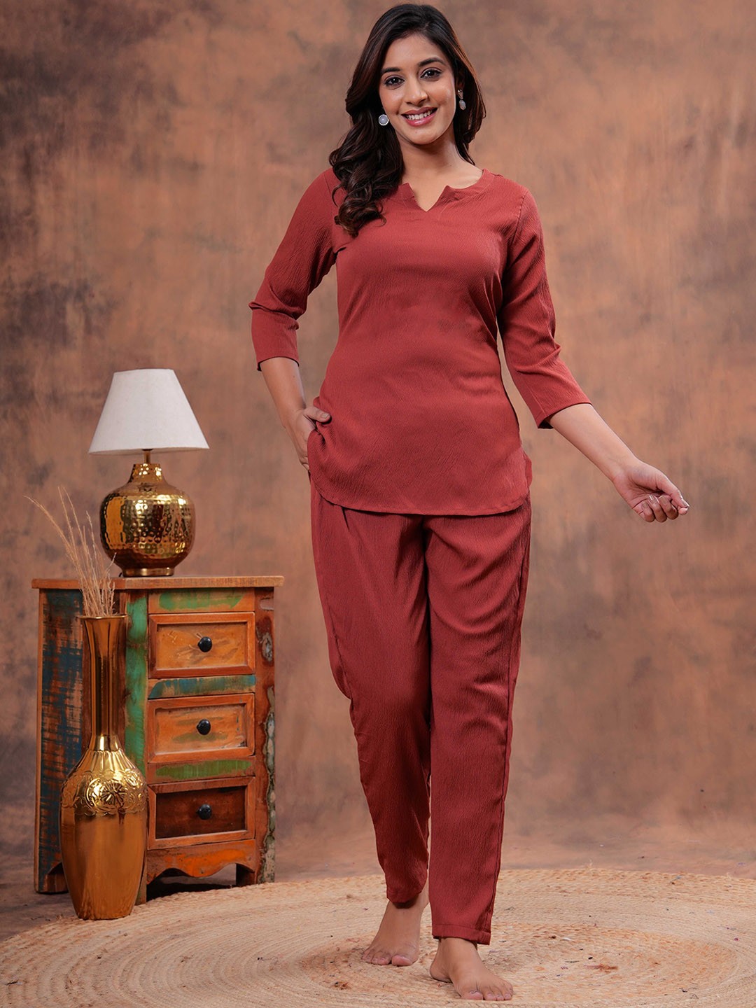 

HEARTLOOM Women V-Neck Night Suit, Rust