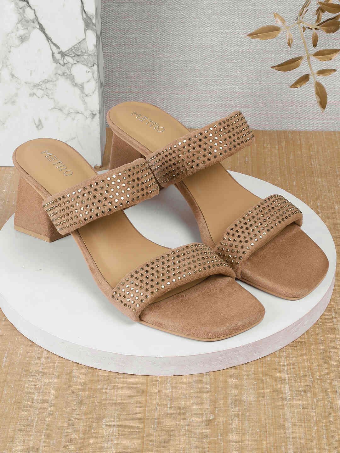 

Metro Textured Block Mules with Laser Cuts, Beige