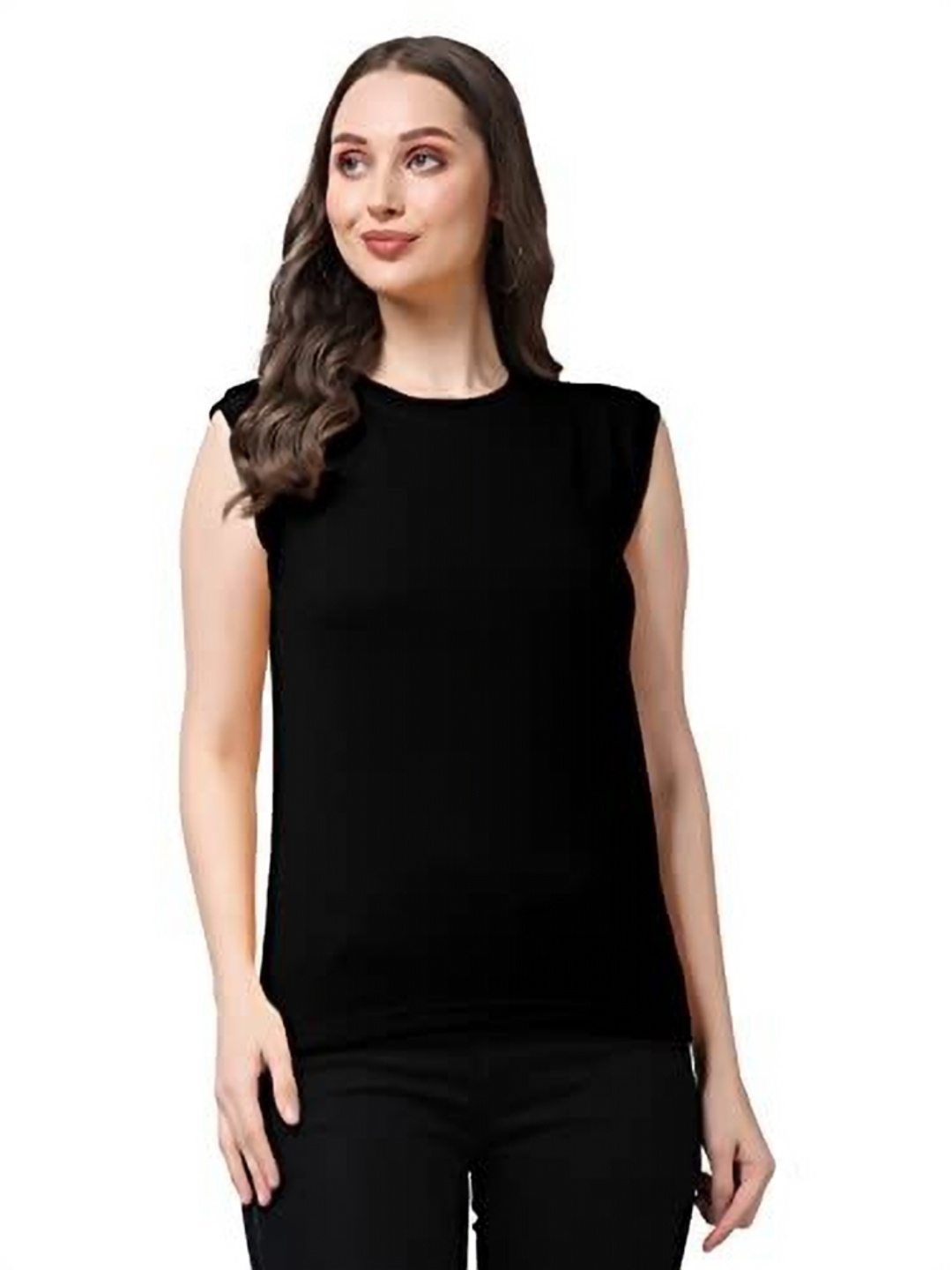 

NOTWILD Women Solid Round Neck Cotton Relaxed Fit T-shirt, Black
