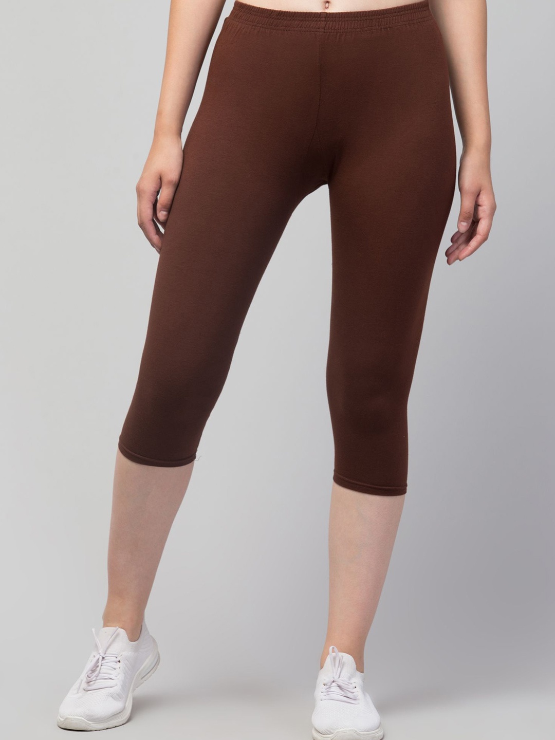 

UllasPemium Women Mid-Rise Skinny Fit Capris, Brown