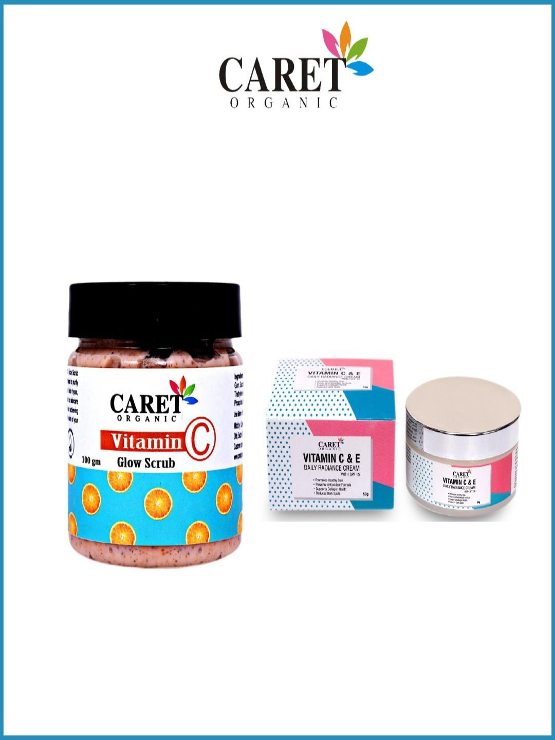 

CARET ORGANIC Set Of 2 Vitamin C Glow Scrub - 100 g & Daily Radiance Cream - 50 g, White