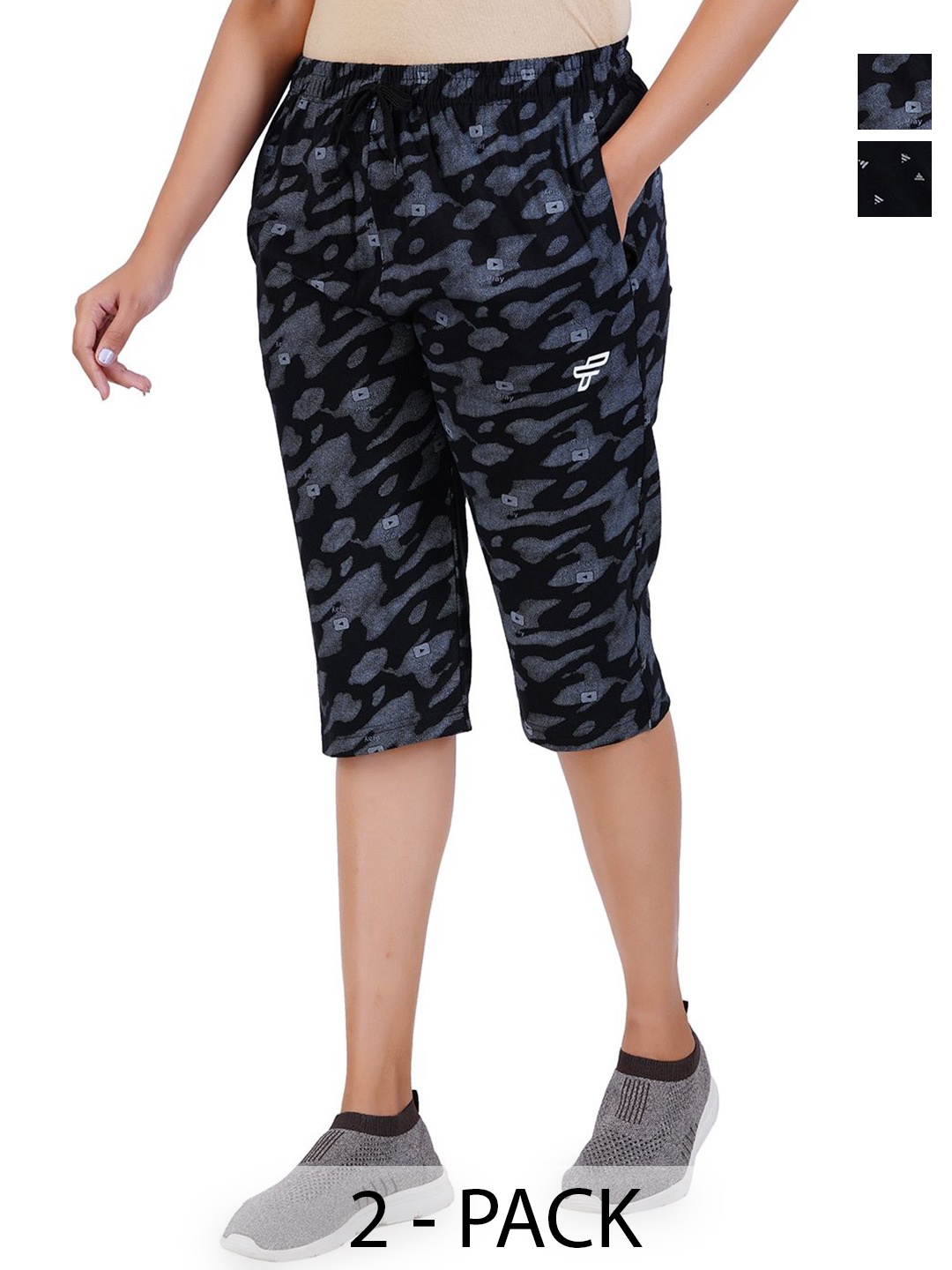 

FEEL TRACK Women Printed Capris, Black