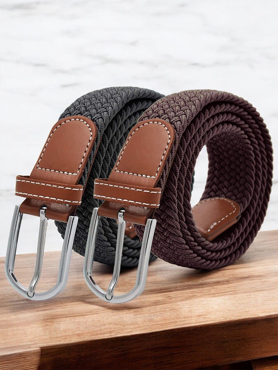 

Provogue Men Set Of 2 Braided Belt, Black