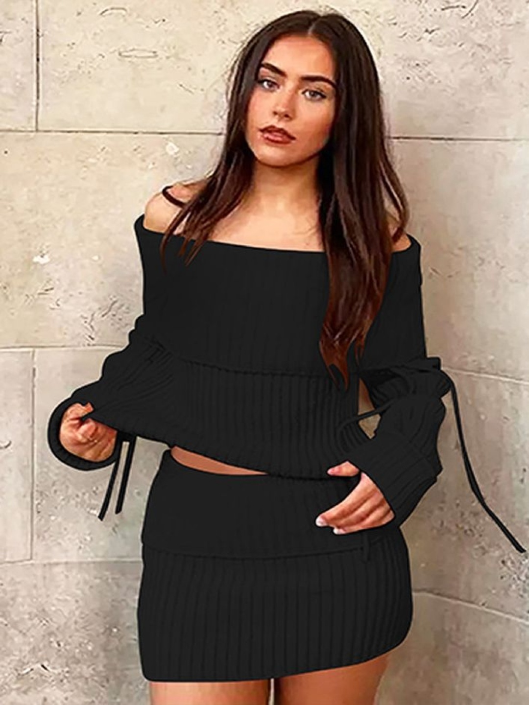 

LULU & SKY Off-shoulder Top & Short Skirt, Black
