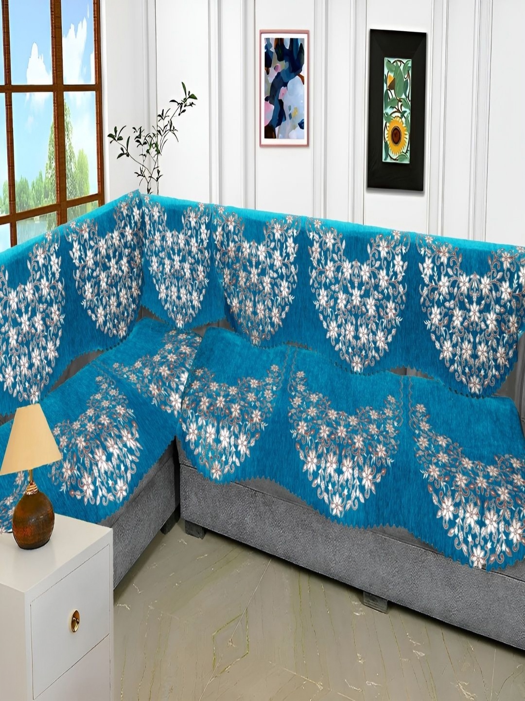 

Fashion Throw Turquoise Blue Jacquard Sofa Cover