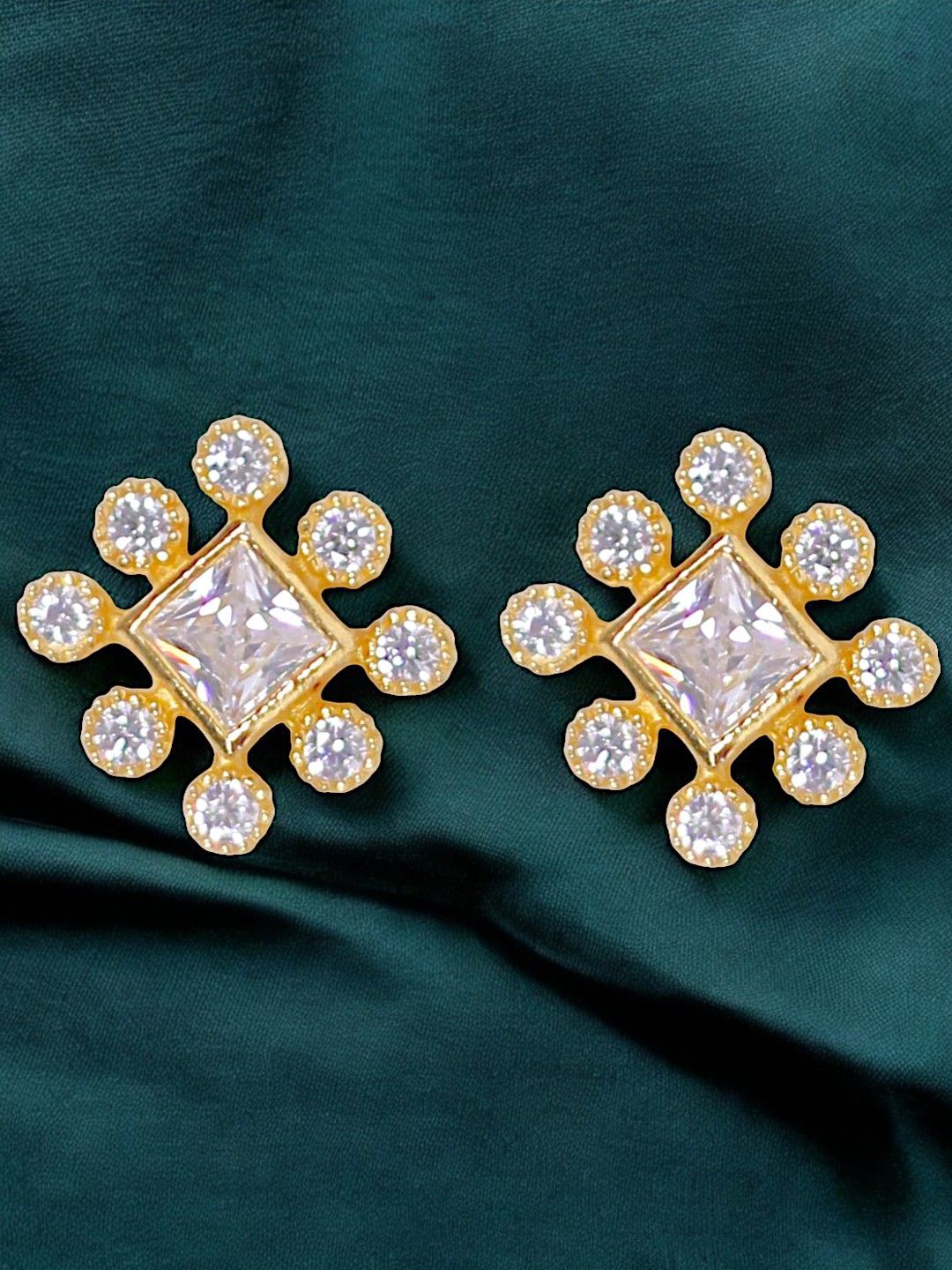 

Taraash 925 Sterling Gold-Plated CZ Studded Square Shaped Studs, Silver