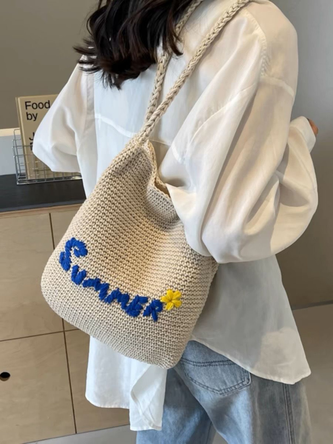 

StyleCast Women Textured Bucket Cotton Tote Bag, Cream