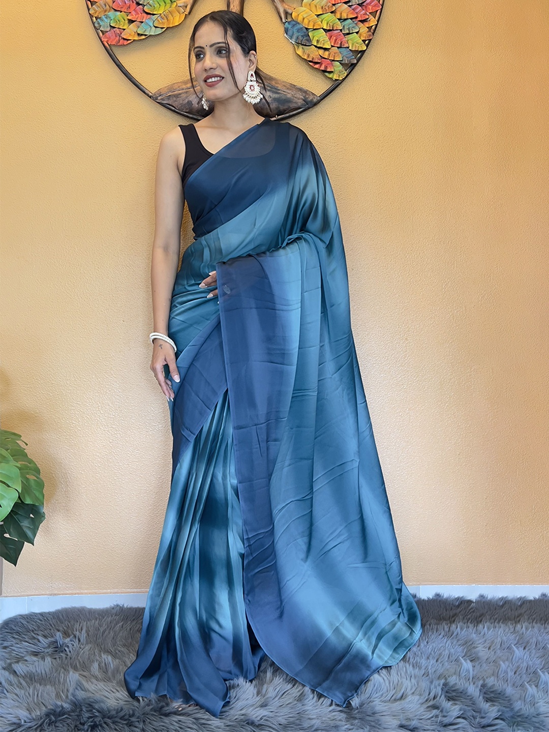 

ZIBLON Pure Georgette Ready to Wear Saree, Blue