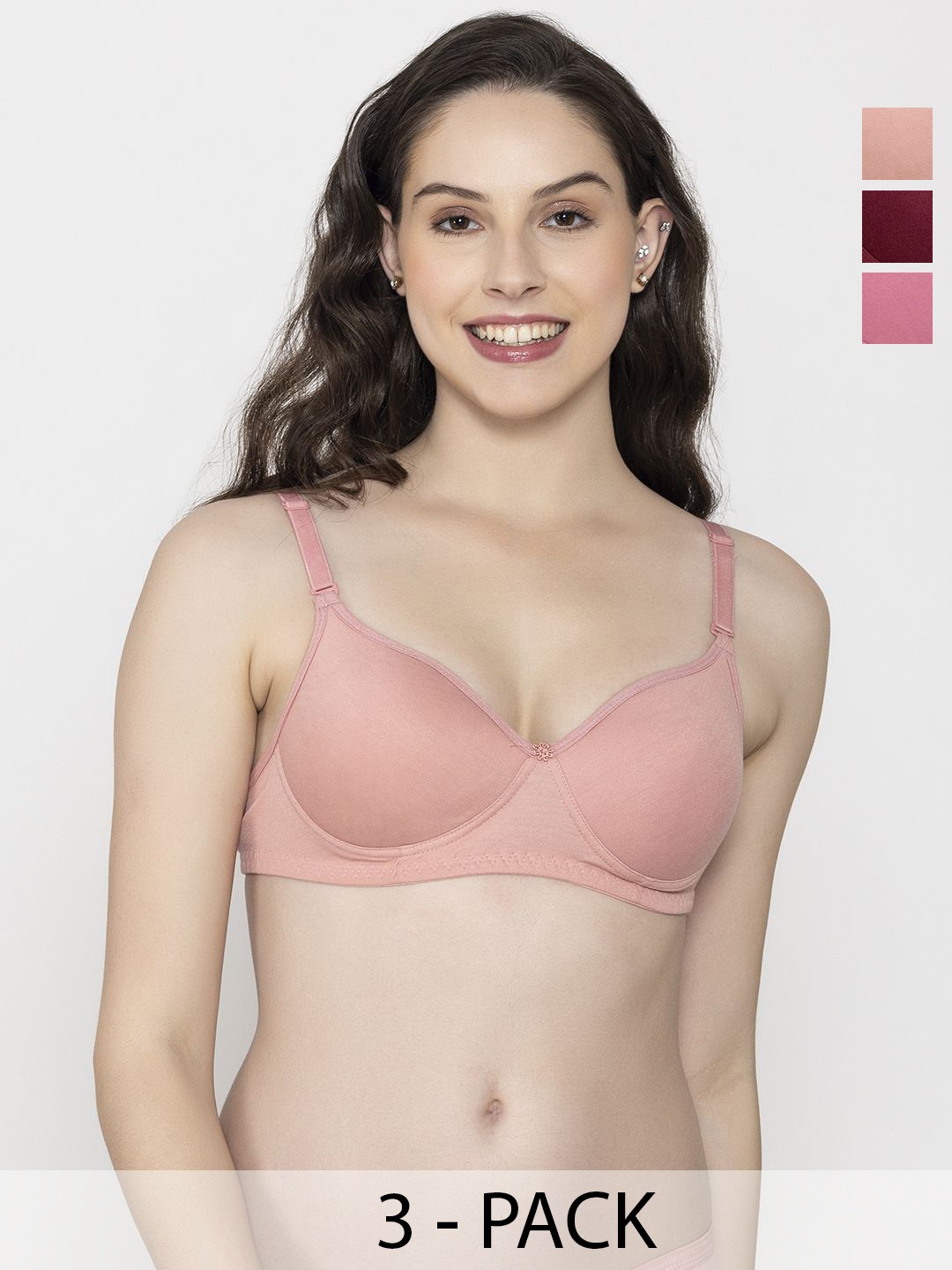 

FUNAHME Women Pack of 3 Cotton Full Coverage Lightly Padded Bra, Maroon