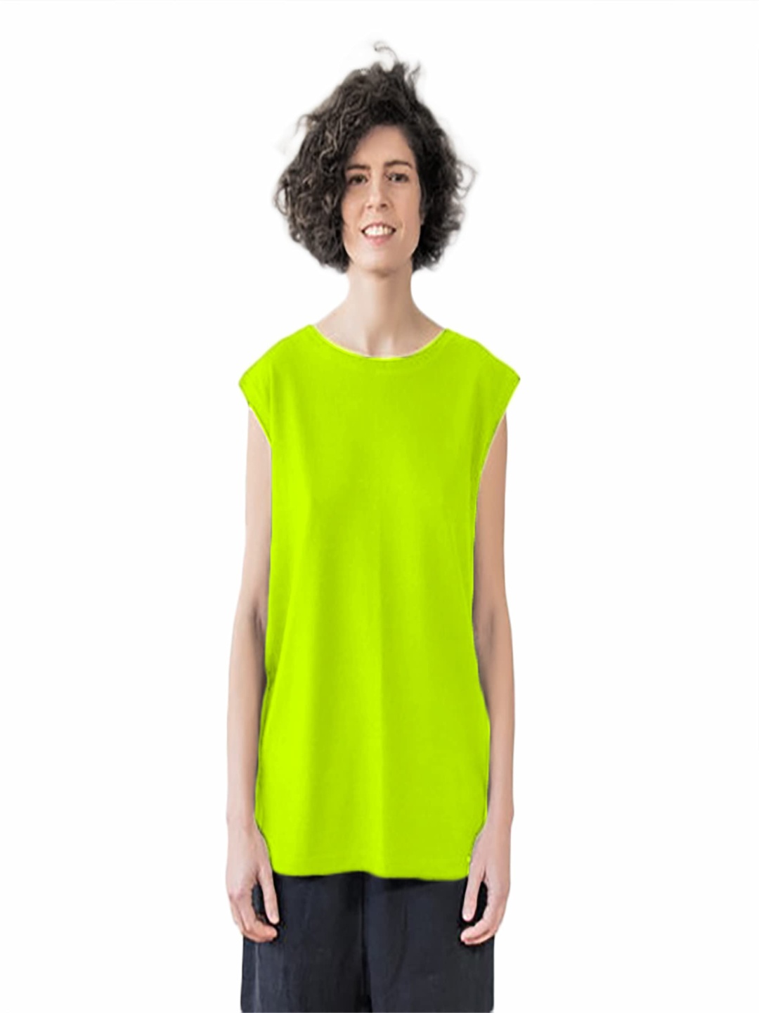 

NOTWILD Women Solid Round Neck Cotton T-shirt, Fluorescent green