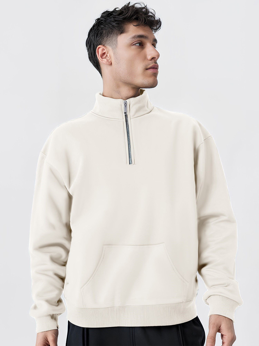 

Maniac Men High Neck Cotton Sweatshirt, Off white
