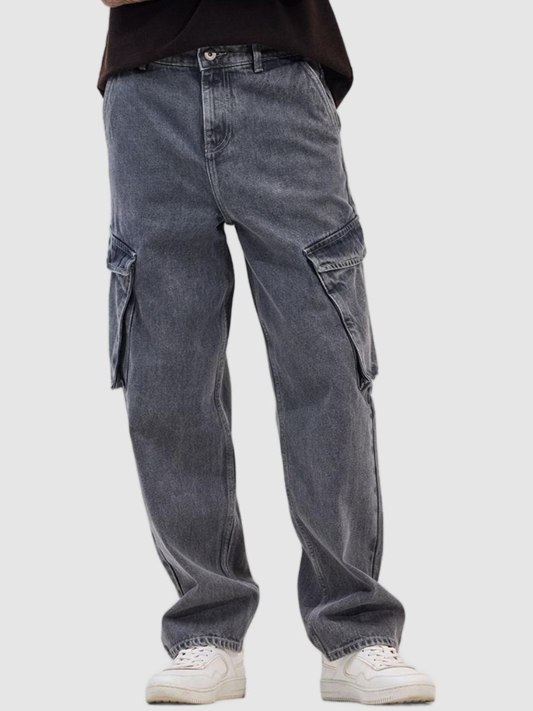 

Snitch Men Cotton Loose Relaxed Fit Heavy Fade Stretchable Cargo Styles Jeans, Grey