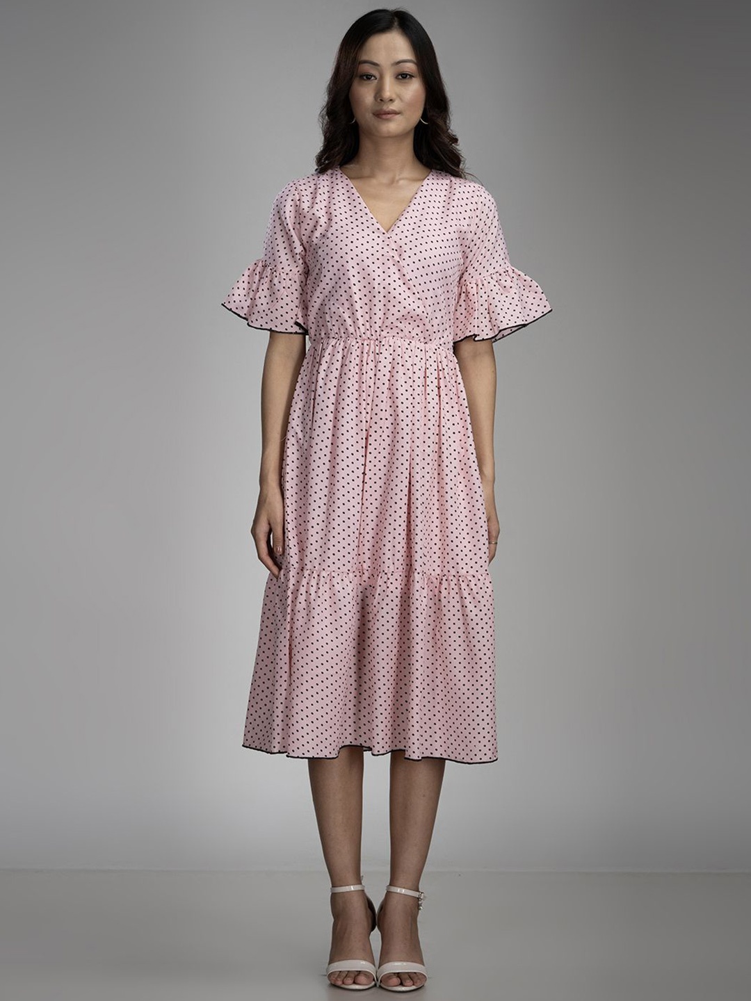 

Misswish Print Flared Sleeve Georgette Fit & Flare Dress, Pink