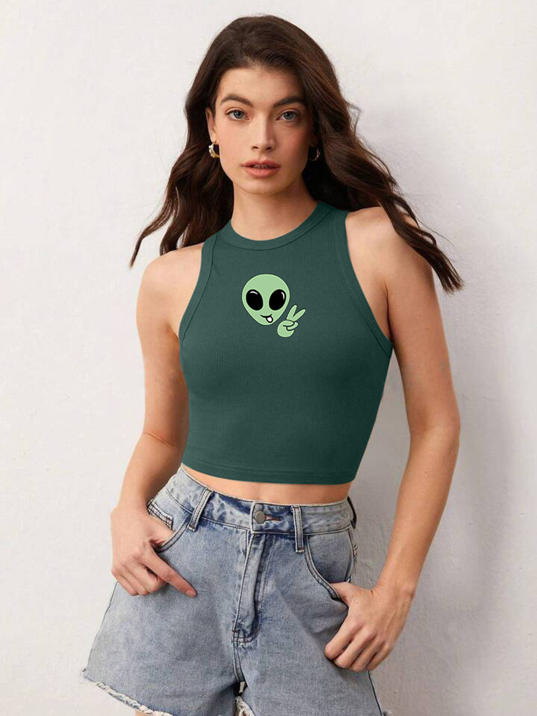 

The Roadster Lifestyle Co. Printed Sleeveless Tank Crop Top, Green