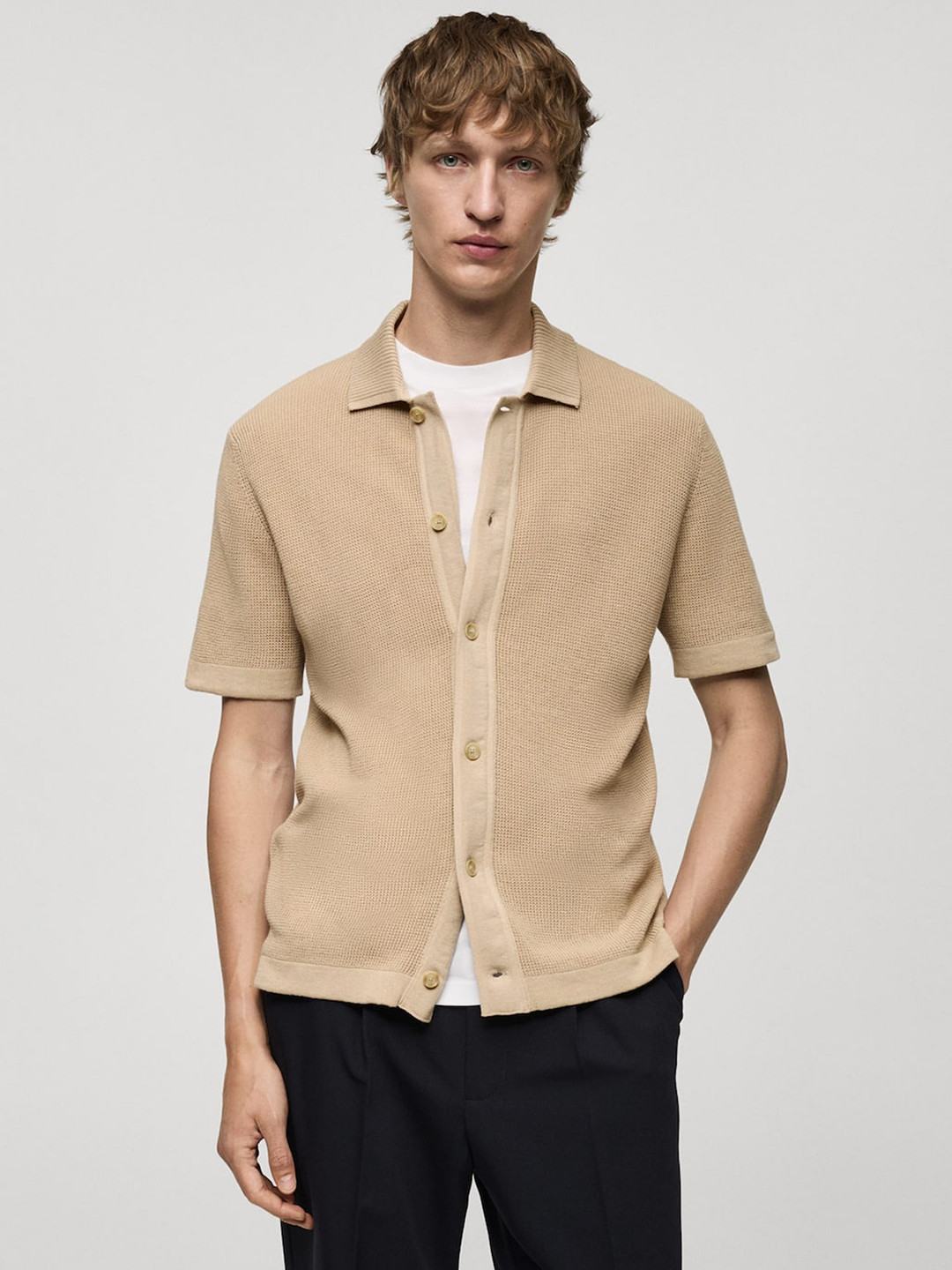 

MANGO MAN Textured Casual Shirt, Beige