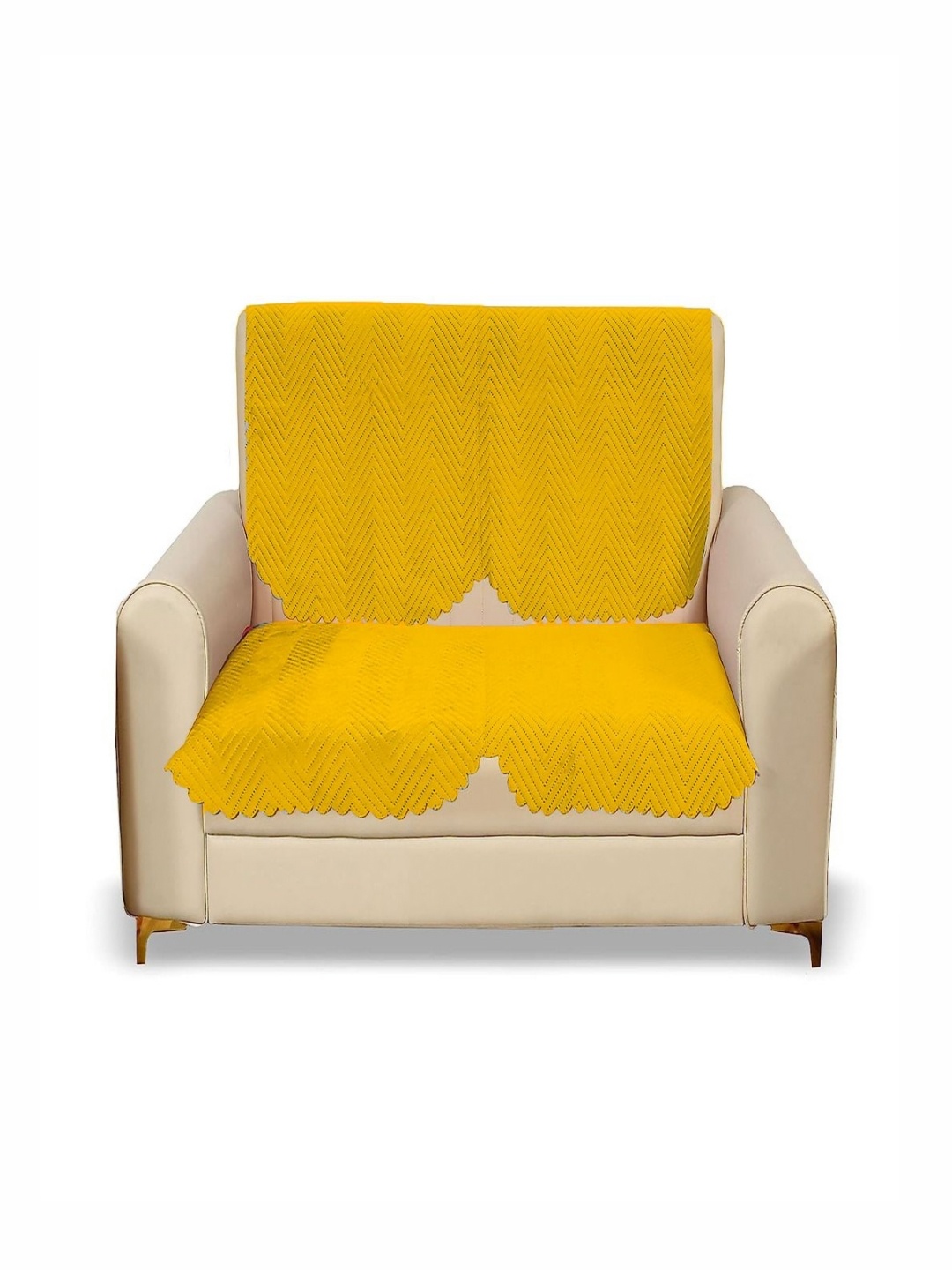 

Fashion Throw Yellow 2 Pieces Quilted Two Seater Velvet Sofa Covers