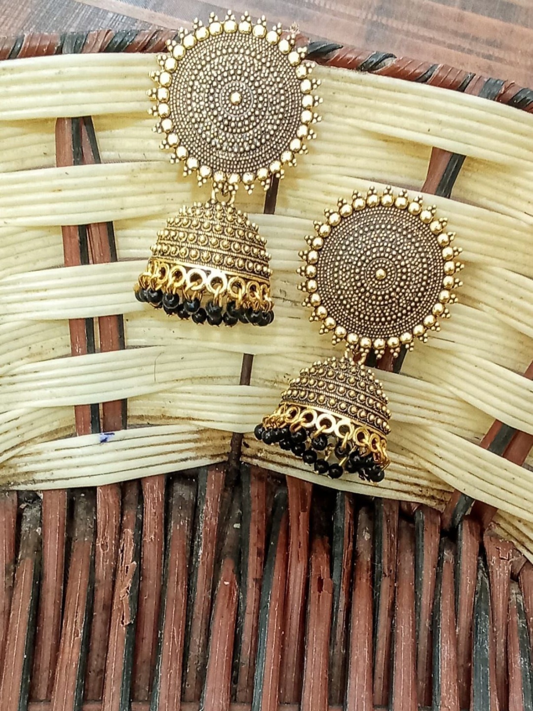 

JMBW INTERNATIONAL Set Of 2 Gold-Plated Artificial Beaded Dome Shaped Jhumkas