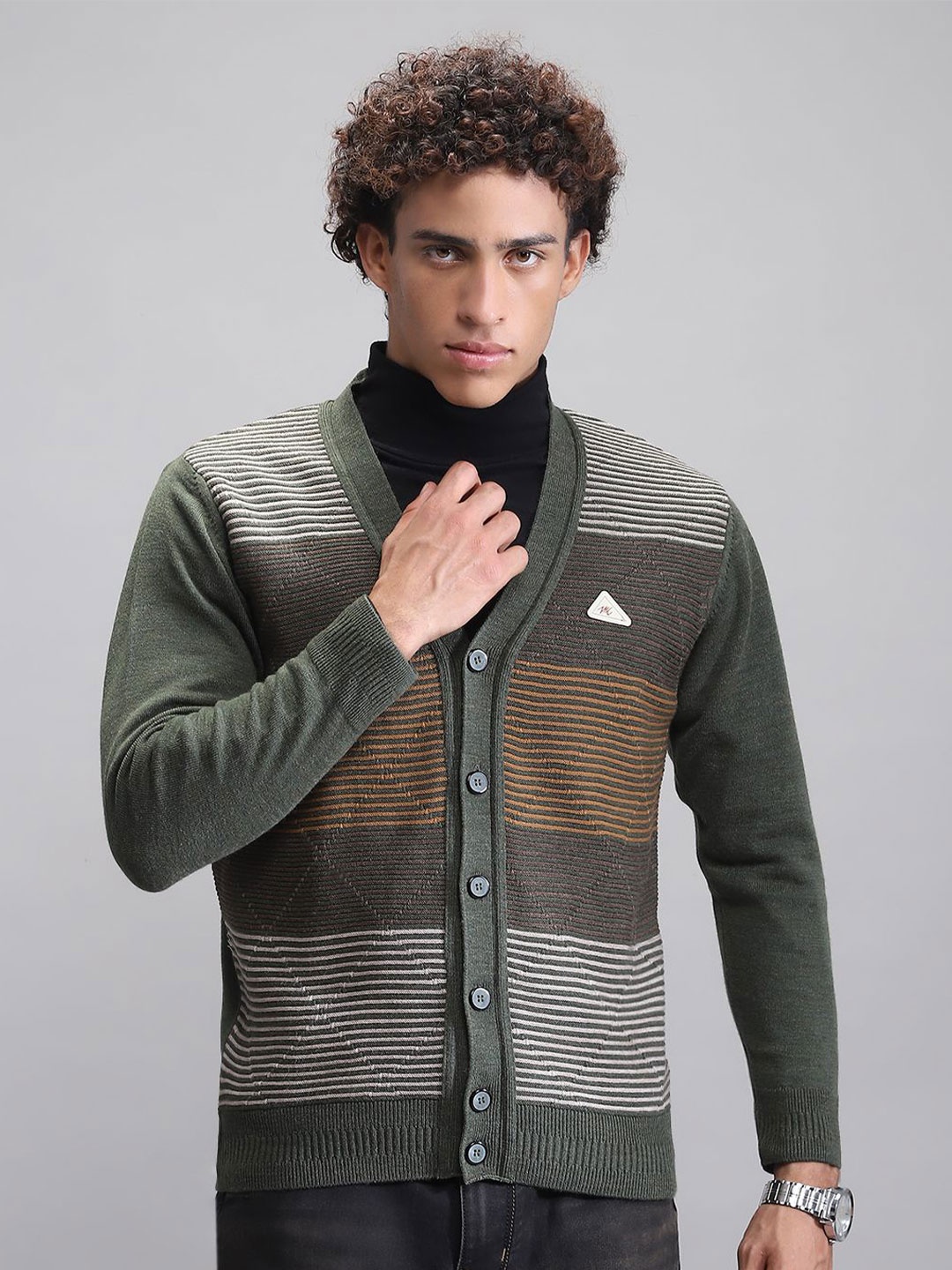 

Monte Carlo Men Striped V-Neck Cardigan, Green