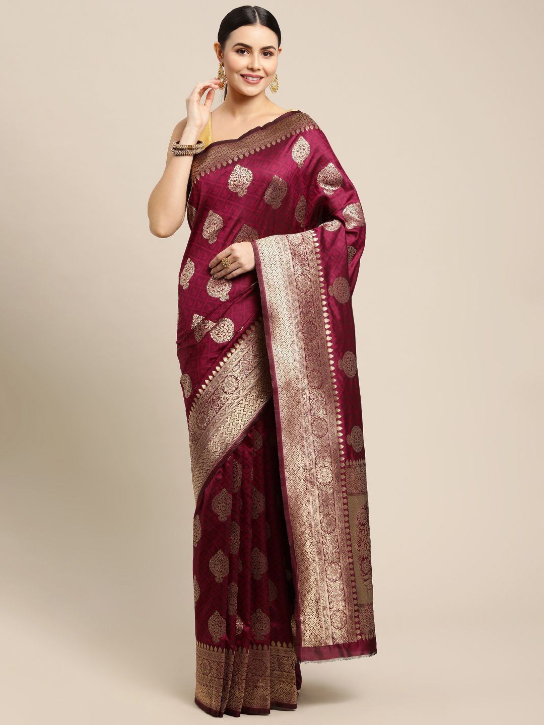 

amirat Ethnic Mofits Woven Design Zari Pure Silk Banarasi Saree, Magenta