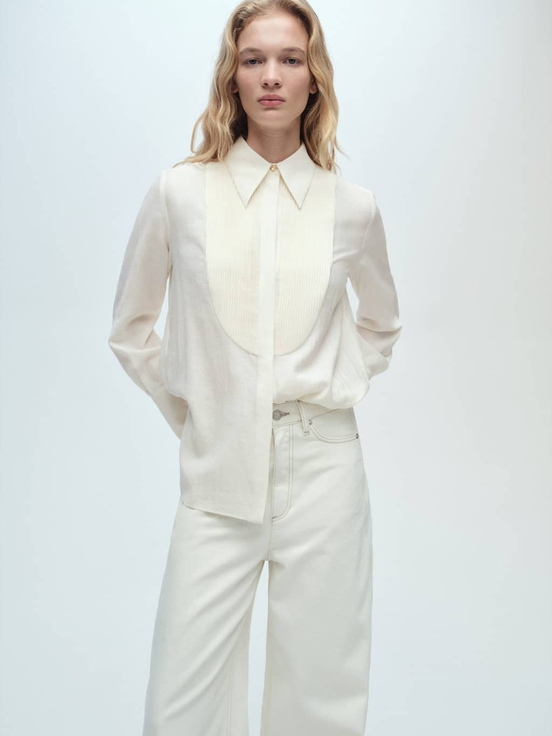 

MANGO Contrasting Panel Shirt, Off white