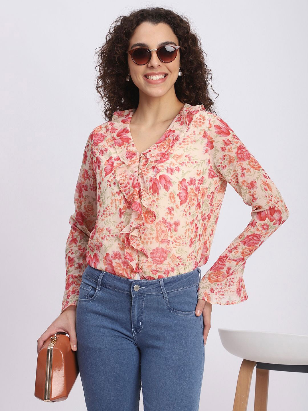 

R&B Floral Print long Top, Red
