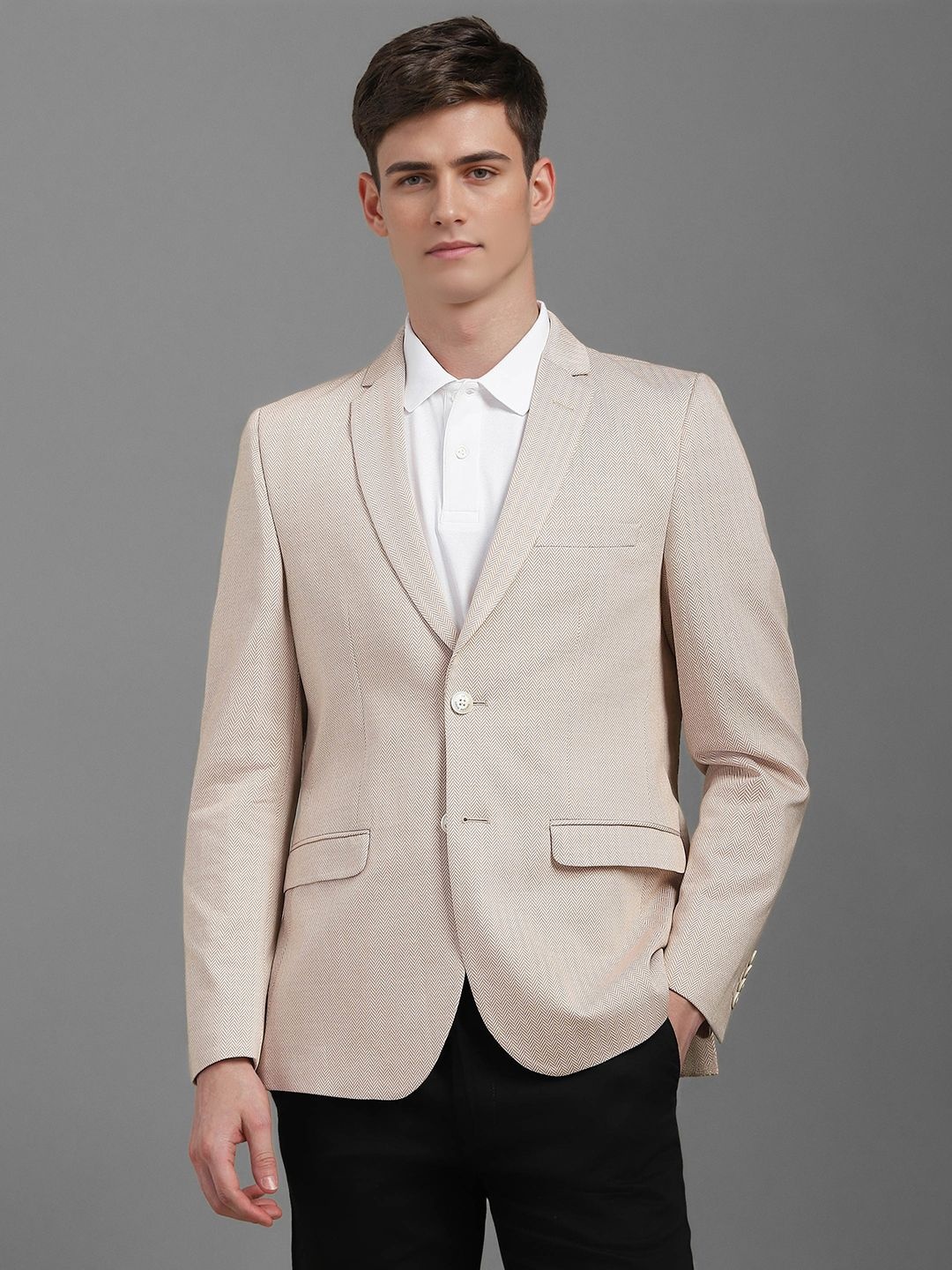 

Louis Philippe Sport Printed Pure Cotton Single-Breasted Formal Blazer, Beige