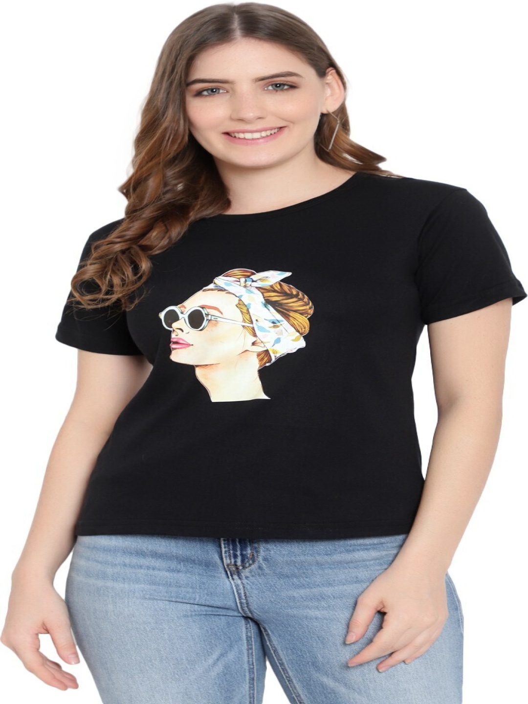 

DEEPMAYRA COLLECTION Women Printed T-shirt, Black