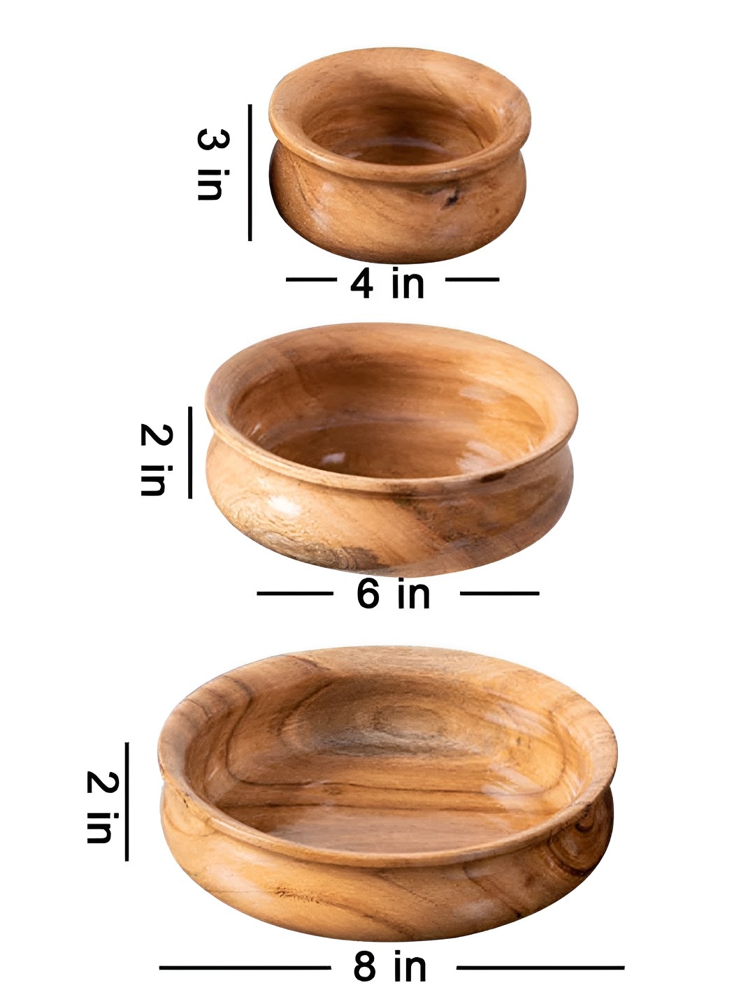 

INCLUD Brown 3 Pieces Wooden Easy to Clean Serving Bowl