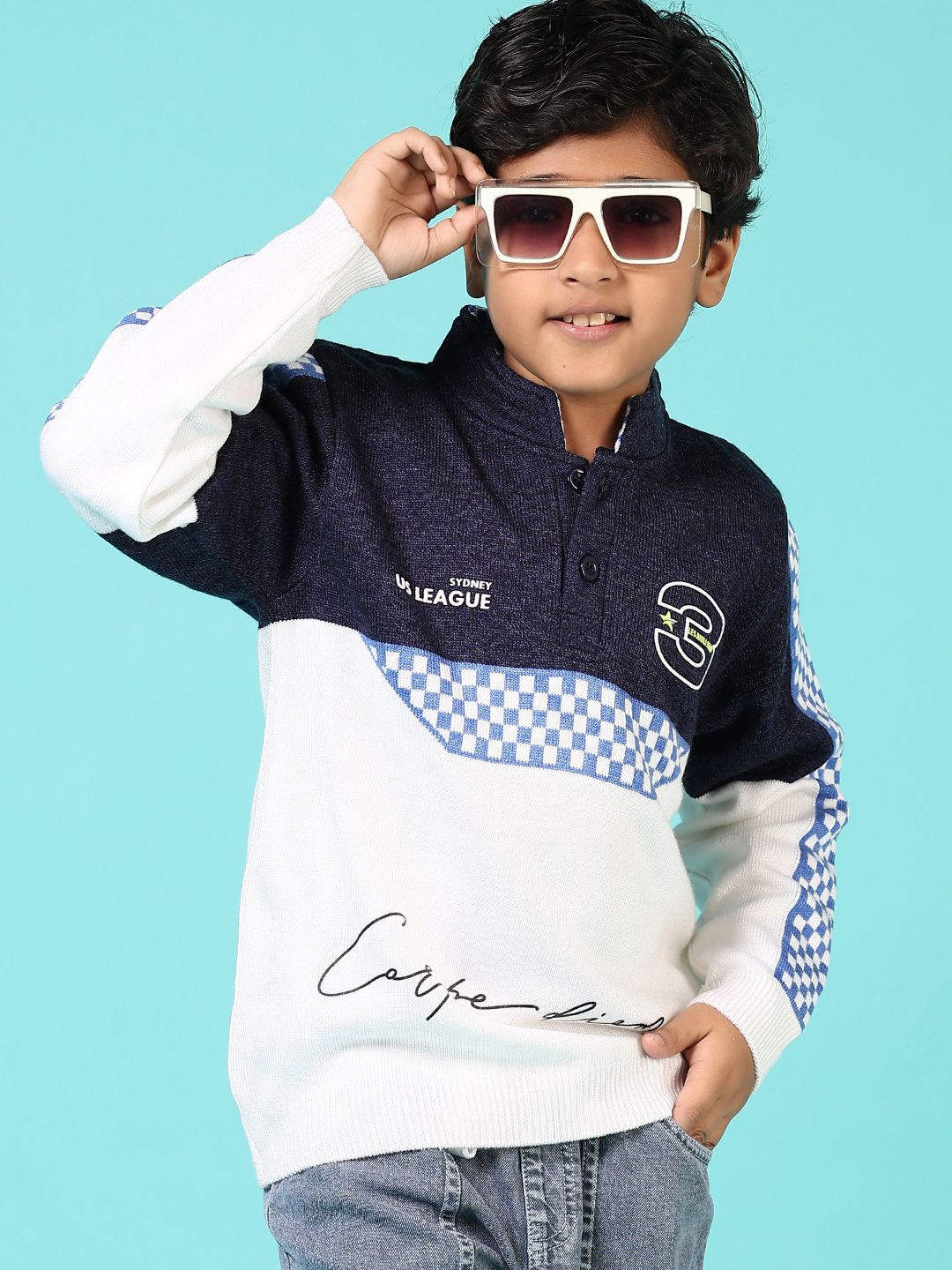 

V-Mart Boys Printed Pullover Cotton Sweater, White