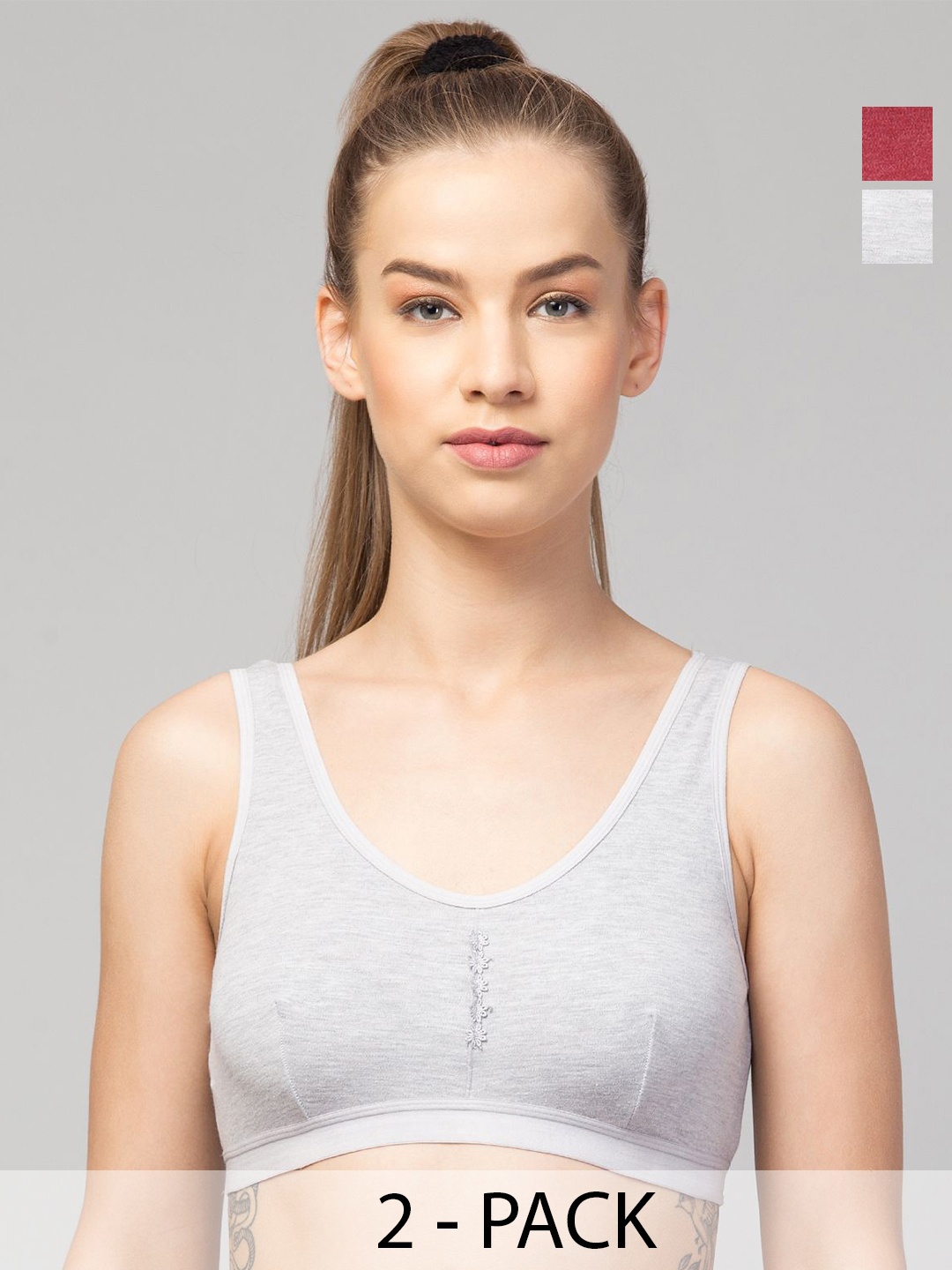 

ULLAS Pack Of 2 Cotton Full Coverage Workout Bra, Grey