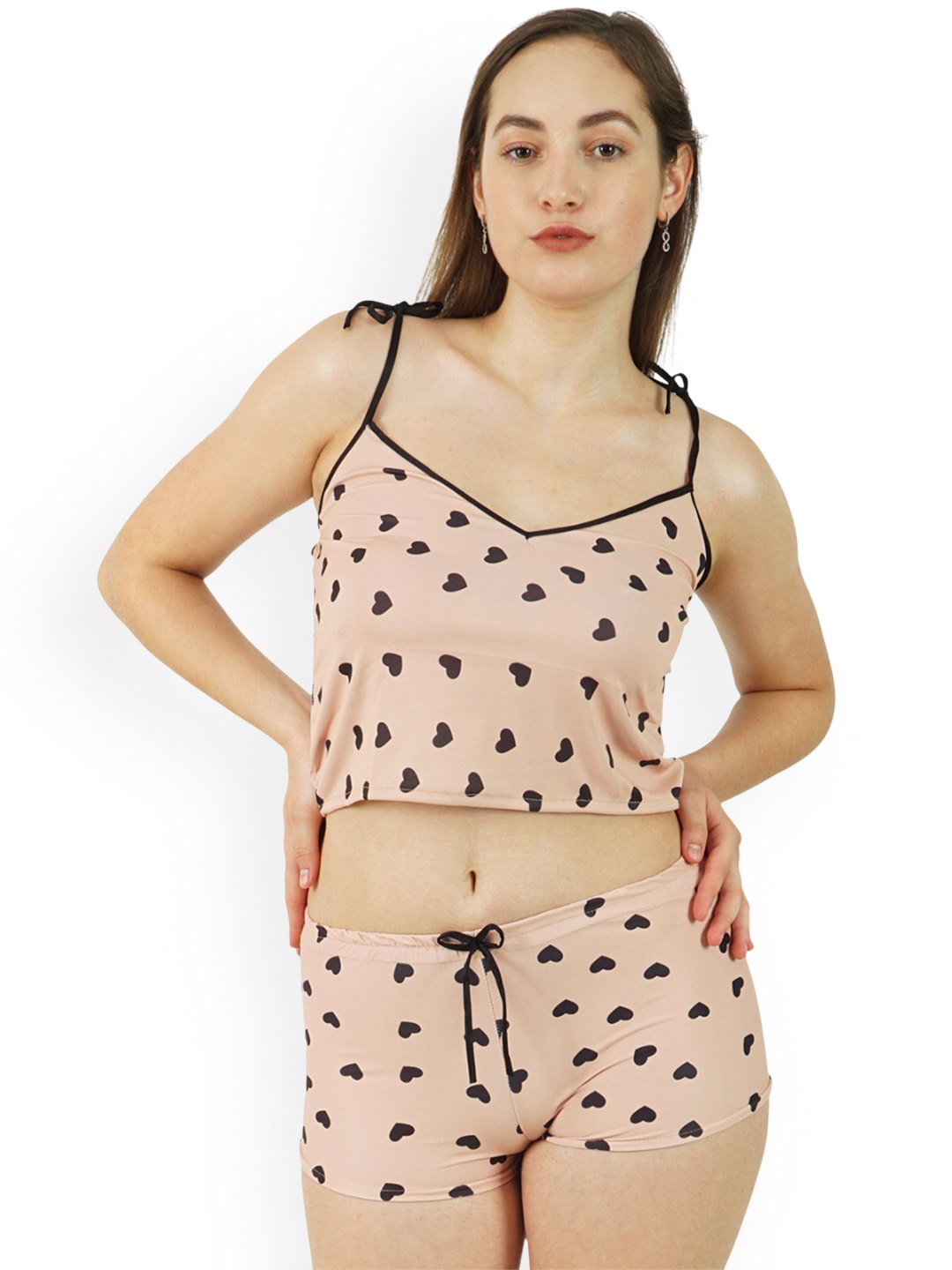 

SSoShHub Printed Satin Night Suits, Beige