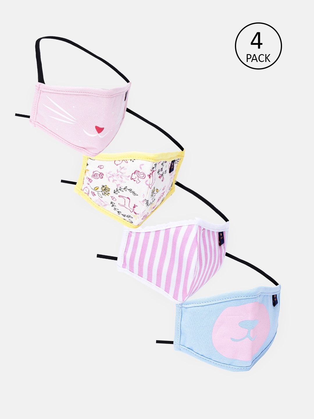 

3PIN 4 Pcs Printed Protective Fashionable Masks, Pink