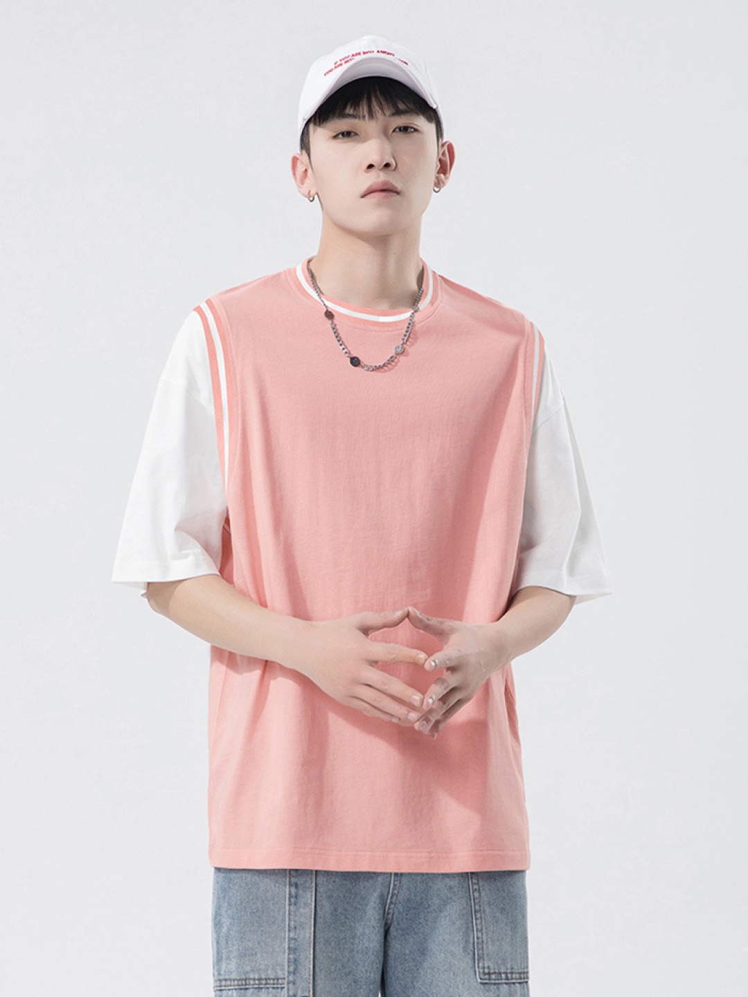 

StyleCast x Revolte Men Colourblocked Oversized T-shirt, Peach