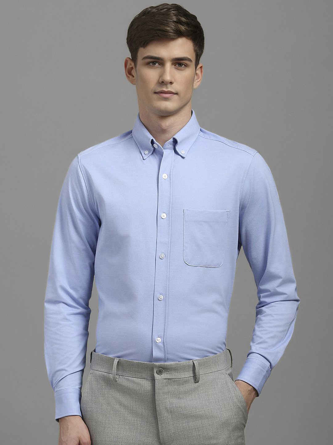 

Louis Philippe Men Slim Fit Button-Down Collar Solid Formal Shirt, Blue