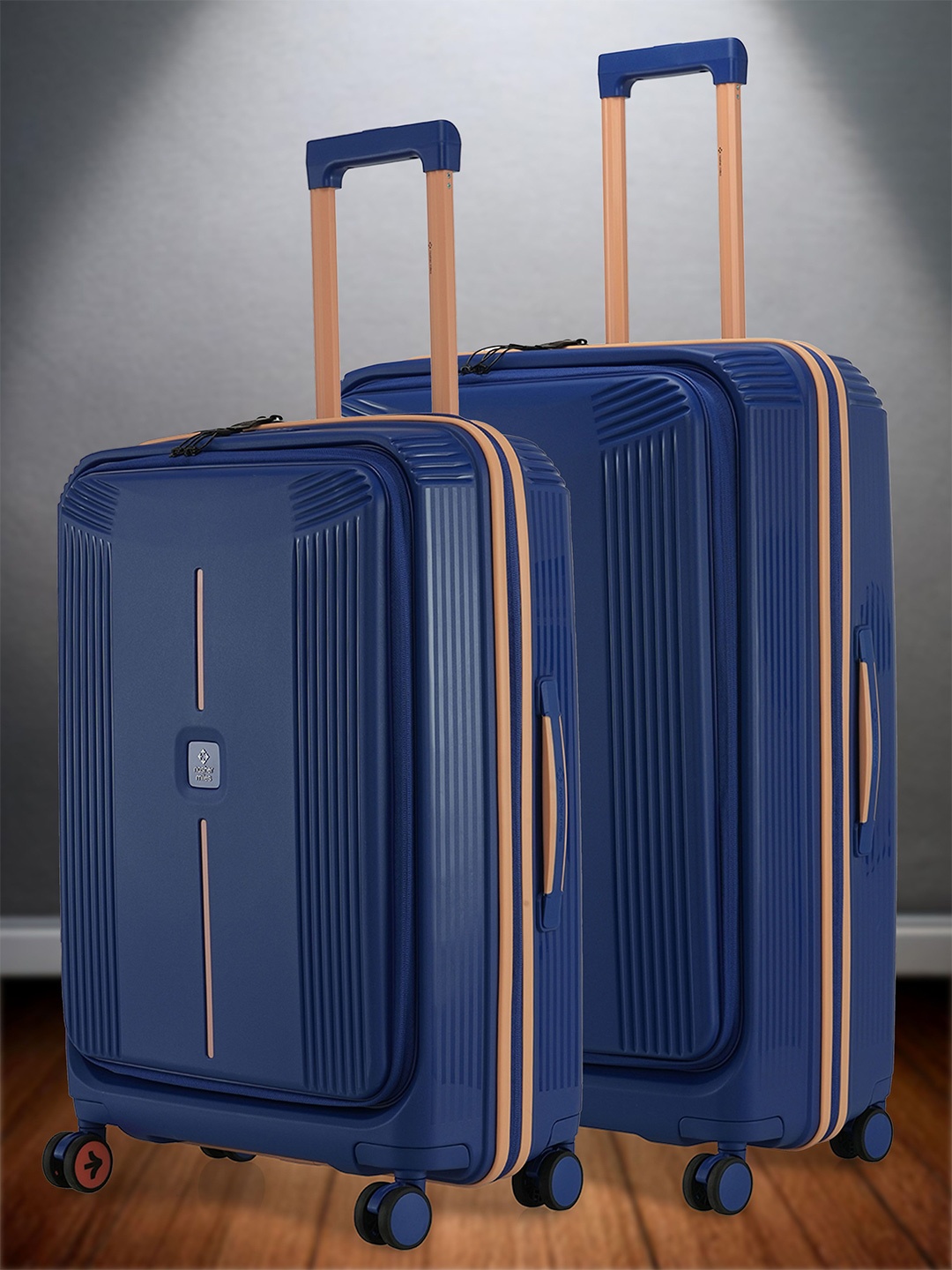 

Nasher Miles Alexandria Polypropylene Set of 2 M/L Navy Blue Peach Trolley Bags (65-75 cm)