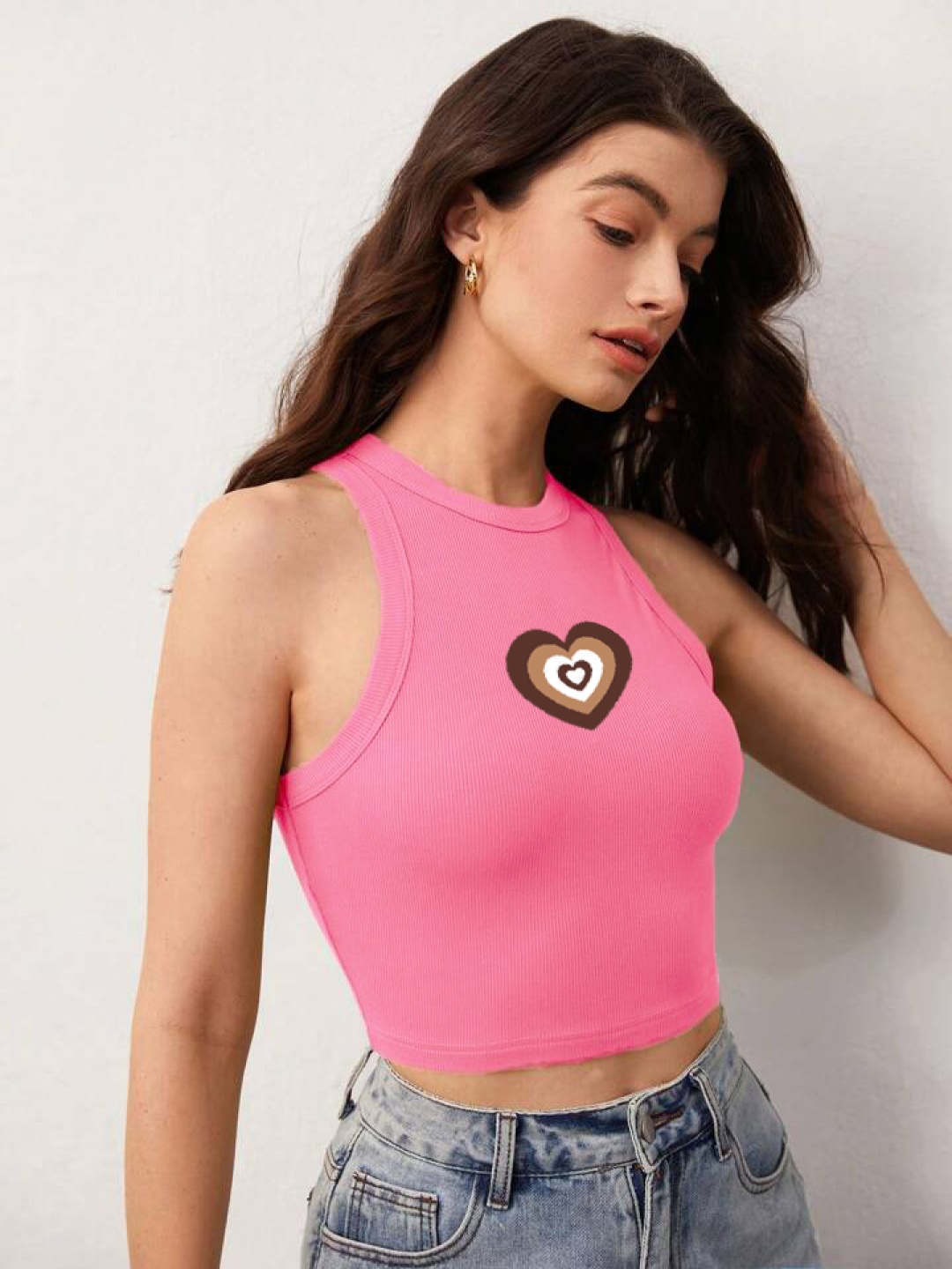 

The Roadster Lifestyle Co Printed Sleeveless Stretchable Crop Top, Pink