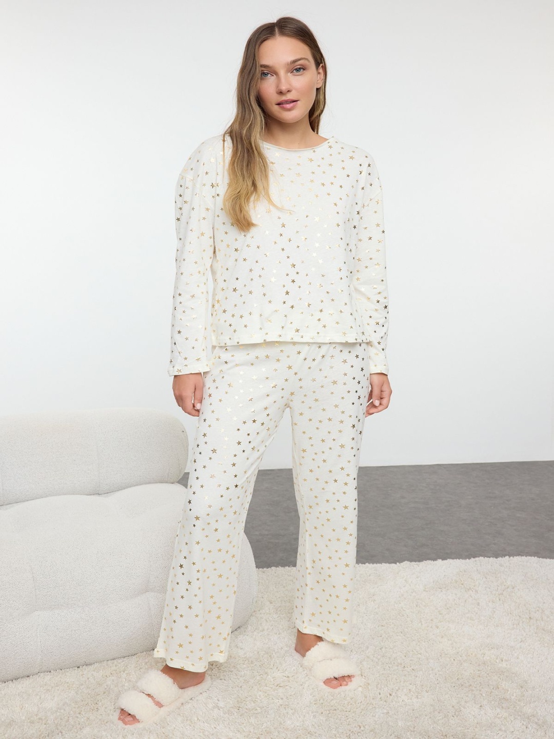

Trendyol Women Printed Night suit, White
