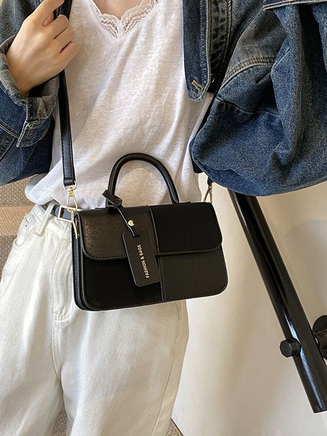 

StyleCast Women Colourblocked Structured Sling Bag, Black