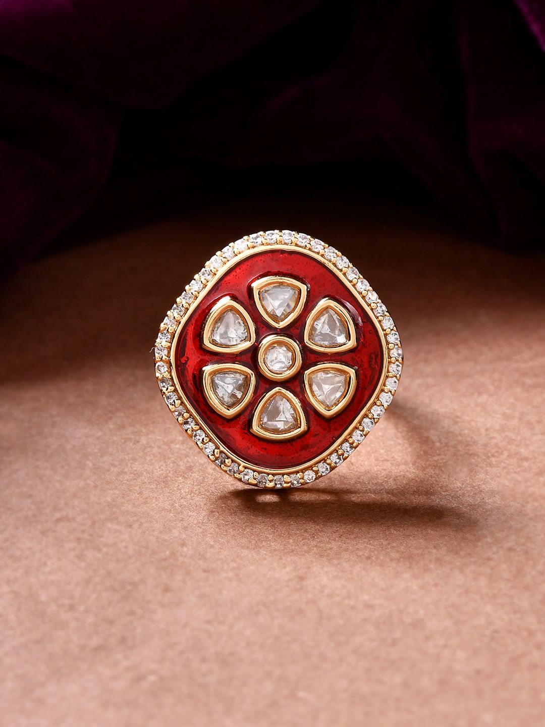 

Voylla Kundan Elegance Royal Enamel Kesar Ring, Gold